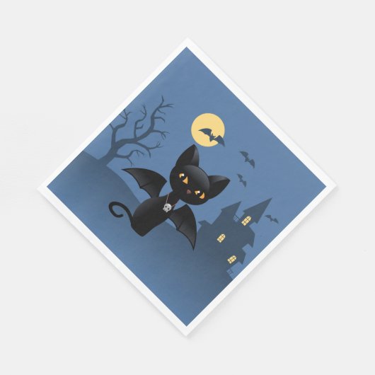 Halloween Vampire Black Cat mit Flügeln Serviette (Ecke)