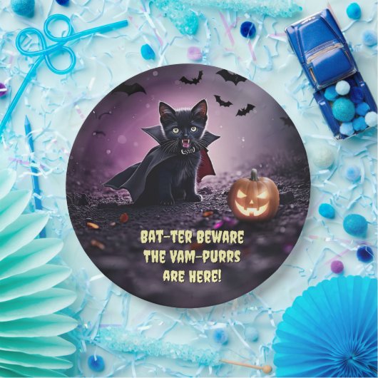 Halloween Vampire Black Kitten Cats Pappteller (Party)