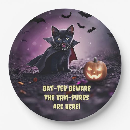 Halloween Vampire Black Kitten Cats Pappteller (Vorderseite)