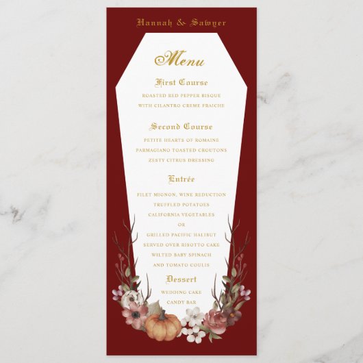 Halloween Vampire Coffin Wedding Party Menu Menükarte (Vorderseite)