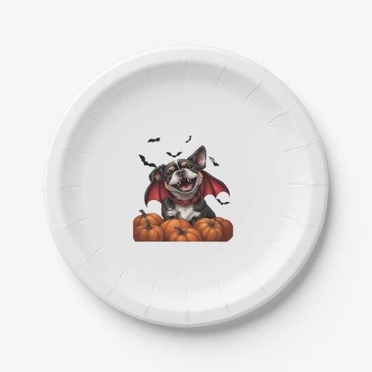 Halloween Vampire Dog with Pumpkins Classic T-Shir Pappteller (Vorderseite)