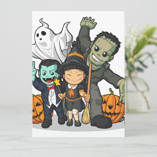 Halloween, Vampire, Frankenstein & Ghost Karte (Stehend Vorderseite)