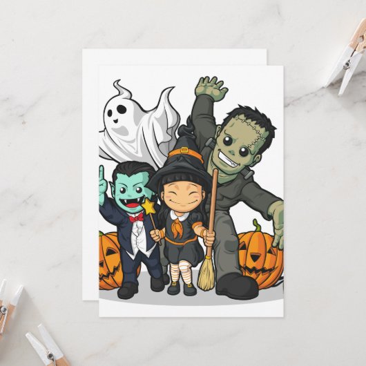 Halloween, Vampire, Frankenstein & Ghost Karte (Vorderseite/Rückseite Beispiel)