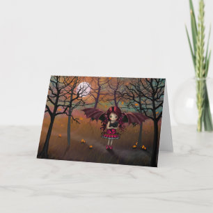 Halloween Vampire Girl mit schwarzer Katze Karte