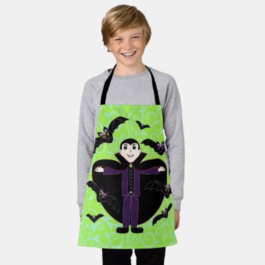 Halloween Vampire mit Fledermäusen grün Schürze (Getragen)