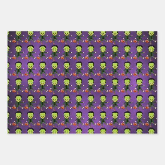 Halloween Vampire, Pumpkin & Frankenstein Geschenkpapier Set (Vorderseite 2)