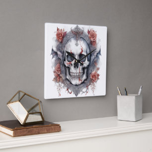 Halloween Vampire Skull Art Quadratische Wanduhr