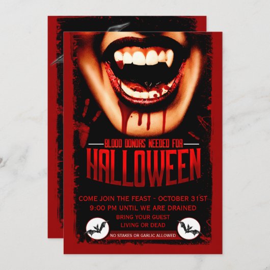 Halloween Vampires Fest Bloody-Party Einladung (Vorne/Hinten)