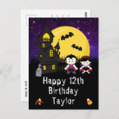 Halloween Vampires Lila Happy Birthday Postkarte (Vorne/Hinten)