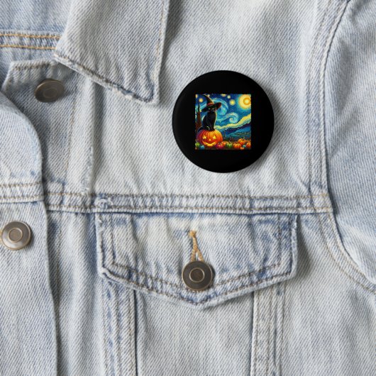 Halloween Van Gogh Starry Night Black Cat Hexa Ha Button (Beispiel)