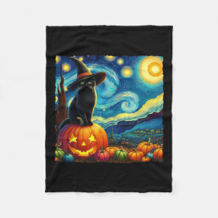 Halloween Van Gogh Starry Night Black Cat Hexa Ha Fleecedecke