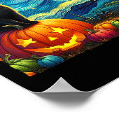 Halloween Van Gogh Starry Night Black Cat Hexa Ha Poster (Ecke)