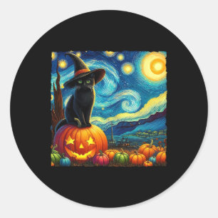 Halloween Van Gogh Starry Night Black Cat Hexa Ha Runder Aufkleber