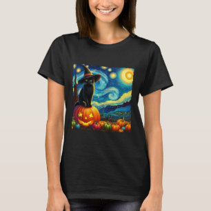 Halloween Van Gogh Starry Night Black Cat Hexa Ha T-Shirt
