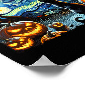 Halloween Van Gogh Starry Night Black Cat Poster (Ecke)