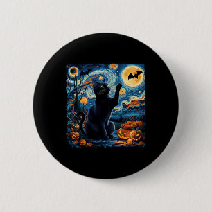 Halloween Van Gogh' Starry Night Black Cat Pumpkin Button