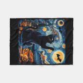 Halloween Van Gogh' Starry Night Black Cat Pumpkin Fleecedecke (Vorderseite (Horizontal))