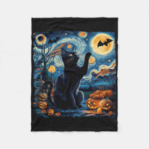Halloween Van Gogh' Starry Night Black Cat Pumpkin Fleecedecke