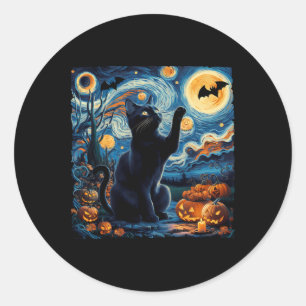 Halloween Van Gogh' Starry Night Black Cat Pumpkin Runder Aufkleber