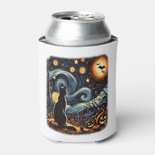 Halloween Van Gogh Starry Night Black Cat Pumpkins Dosenkühler (Kanne Vorderseite)
