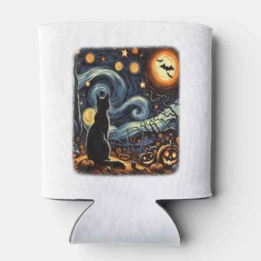 Halloween Van Gogh Starry Night Black Cat Pumpkins Dosenkühler (Rückseite)
