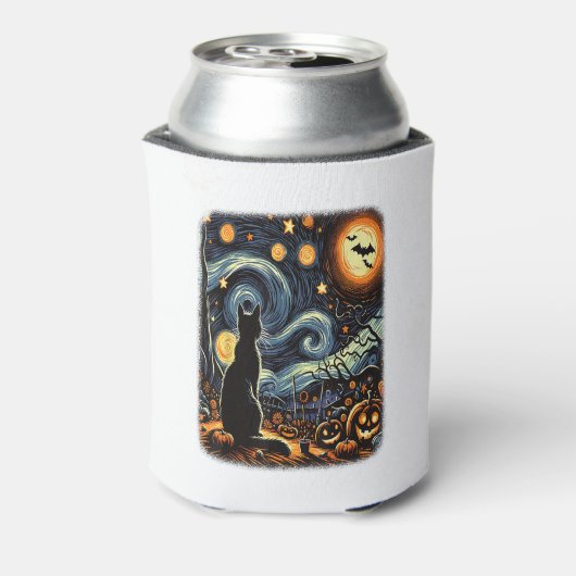 Halloween Van Gogh Starry Night Black Cat Pumpkins Dosenkühler (Kanne Rückseite)