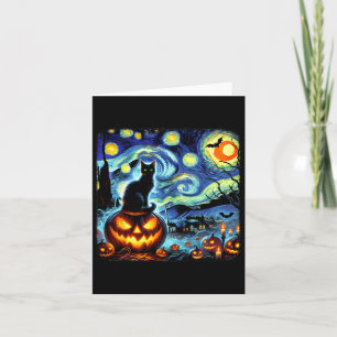 Halloween Van Gogh Starry Night Black Cat Pumpkins Karte