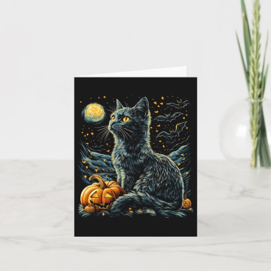Halloween Van Gogh Starry Night Black Cat Pumpkins Karte (Vorderseite)