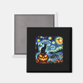 Halloween Van Gogh Starry Night Black Cat Pumpkins Magnet (Vorderseite/Rückseite)