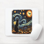 Halloween Van Gogh Starry Night Black Cat Pumpkins Mousepad (Mit Mouse)
