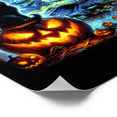 Halloween Van Gogh Starry Night Black Cat Pumpkins Poster (Ecke)