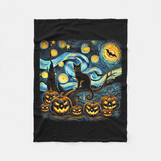 Halloween Van Gogh Starry Night Pumpkin Black Cat Fleecedecke (Vorderseite)