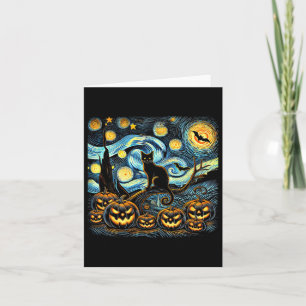 Halloween Van Gogh Starry Night Pumpkin Black Cat Karte