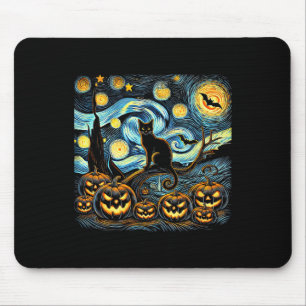Halloween Van Gogh Starry Night Pumpkin Black Cat Mousepad