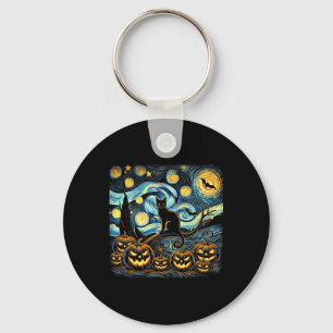 Halloween Van Gogh Starry Night Pumpkin Black Cat Schlüsselanhänger