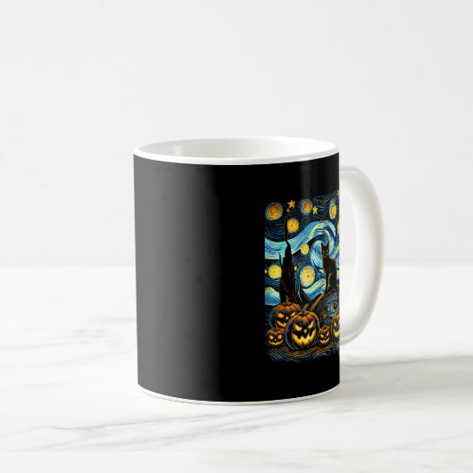 Halloween Van Gogh Sternennacht Kürbis schwarze Ka Kaffeetasse (VorderseiteRechts)