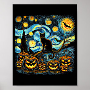 Halloween Van Gogh Sternennacht Kürbis Schwarze Ka Poster