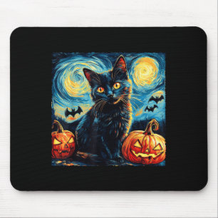 Halloween Van Gogh Sternennacht Schwarze Katze Kür Mousepad