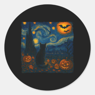 Halloween Van Gogh Sternennacht schwarze Katze Kür Runder Aufkleber