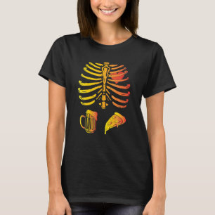 Halloween Vater Skeleton Pizza Beer Funny Pregnanc T-Shirt