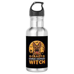 Halloween Verrücktes Deutsches Schäferhund Hexen D Edelstahlflasche