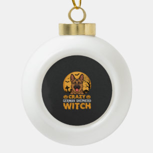 Halloween Verrücktes Deutsches Schäferhund Hexen D Keramik Kugel-Ornament