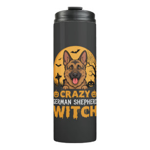 Halloween Verrücktes Deutsches Schäferhund Hexen D Thermosbecher
