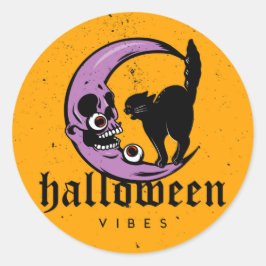 Halloween Vibes Beängstigend Moon und Cat Grunge S Runder Aufkleber