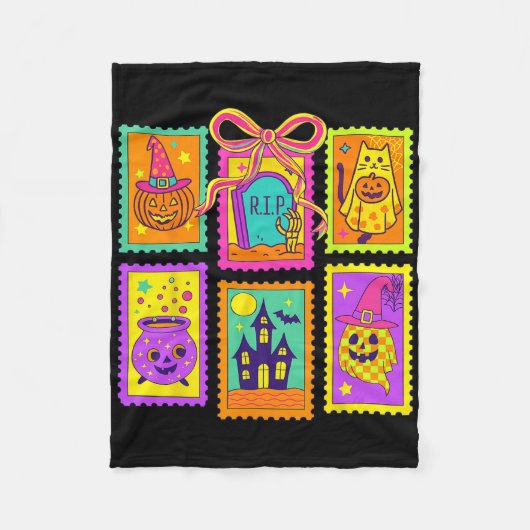 Halloween Vibes Briefmarke Coquette Bow Pumpkin He Fleecedecke (Vorderseite)