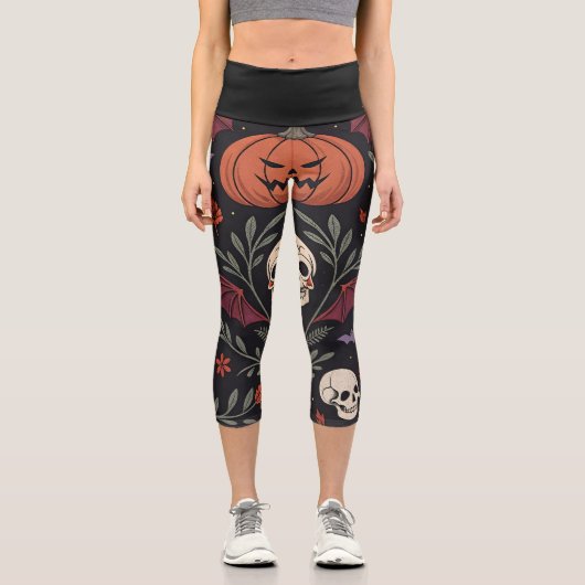 Halloween Vibes Pattern Capri Leggings (Vorderseite)