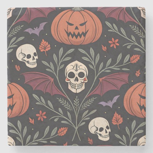 Halloween Vibes Pattern Steinuntersetzer (Vorderseite)