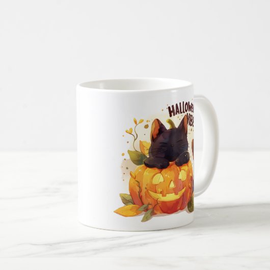Halloween Vibes - Pumpkin Nickerchen Cat Kaffeetasse (VorderseiteRechts)
