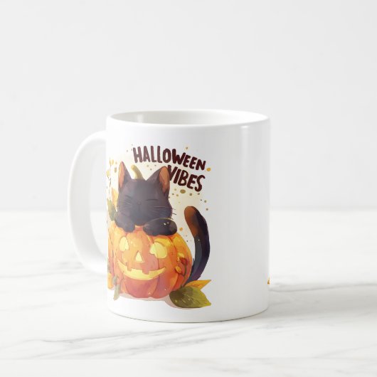 Halloween Vibes - Pumpkin Nickerchen Cat Kaffeetasse (Vorderseite Links)