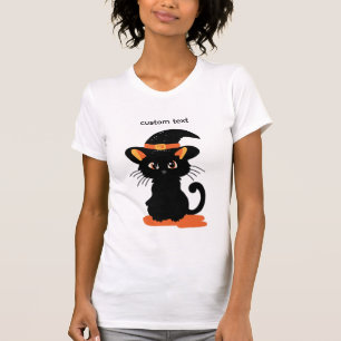 Halloween-Vibes schwarze Katze mit Hut T-Shirt